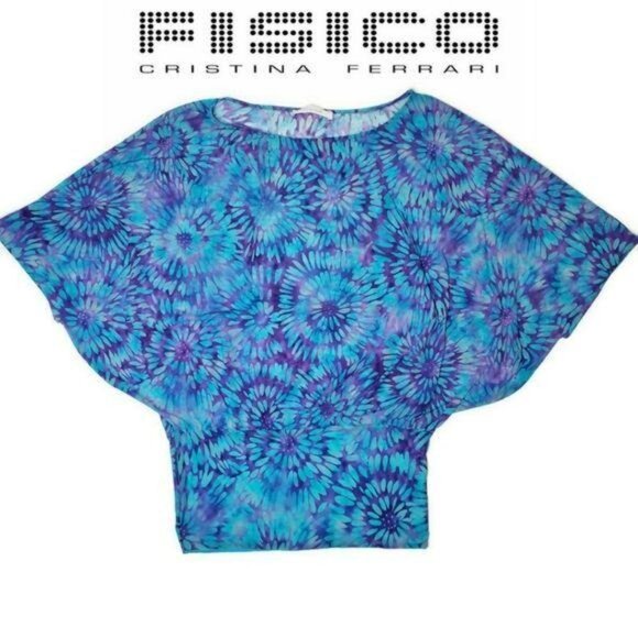 Fisico Cristina Ferrari Blue & Purple tie dye print Batwing Top Size m high end - Picture 2 of 6